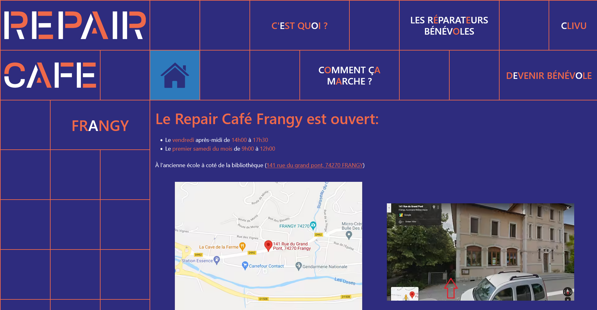A screenshot of the Repair Cafe's home page